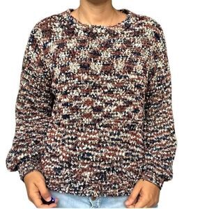 Maurices Fall Brown Earthy Pullover Crew Sweater Fuzzy Women Size Medium Crew